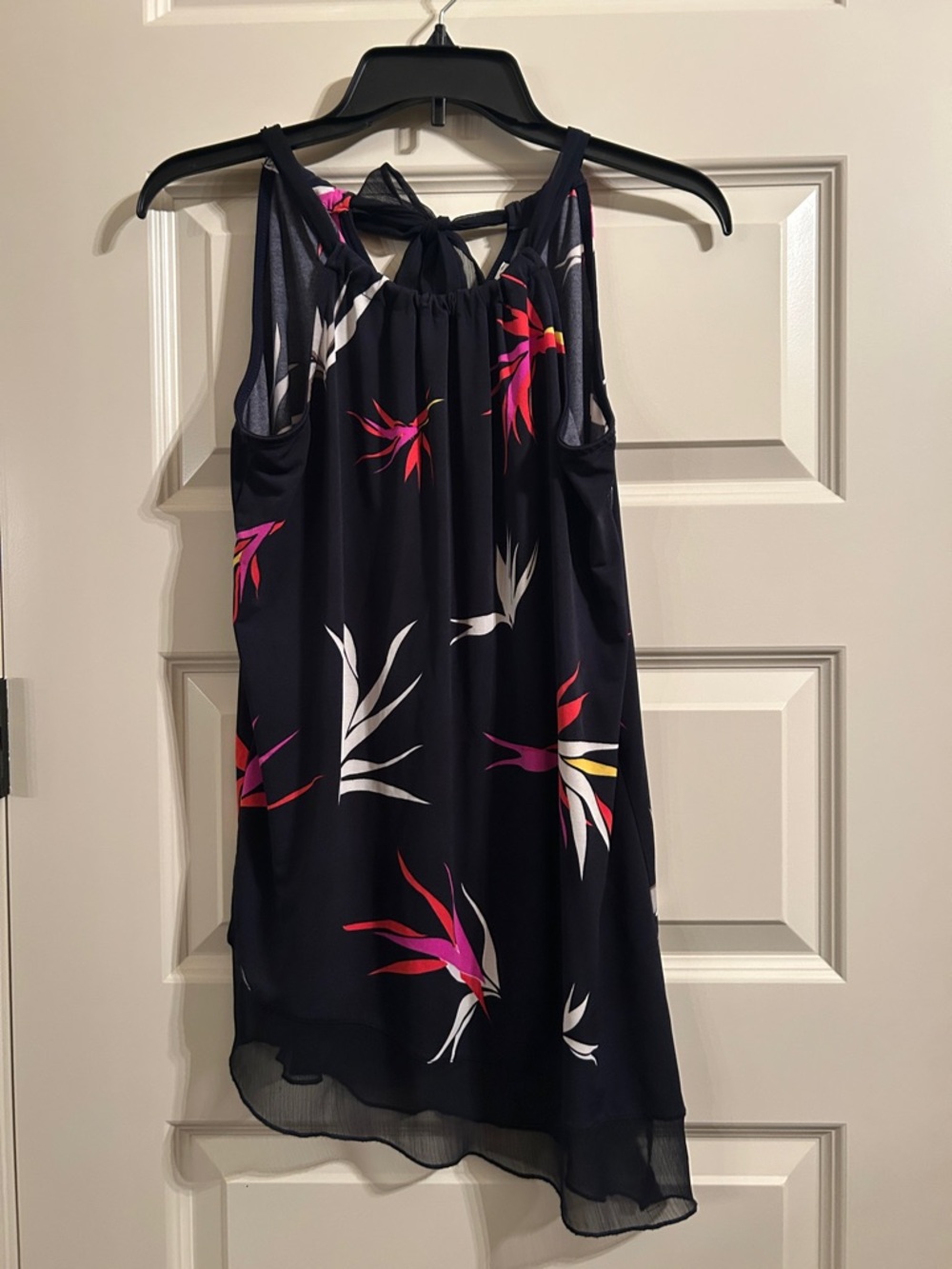 Neiman Marcus Navy Floral Halter Tank with Bright Accents